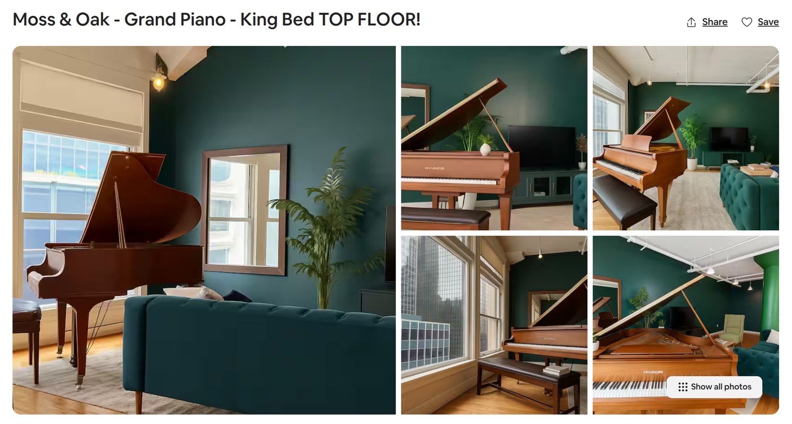 The top of an Airbnb listing page with its title and photo grid
